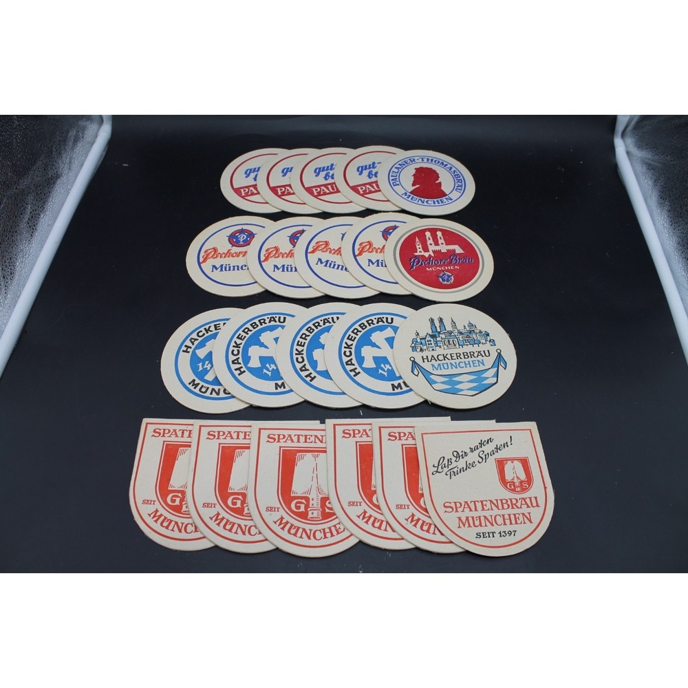 Vintage Munich Germany Beer Coasters Lot 21 Hackerbrau Spaten Pschorr Paulaner
